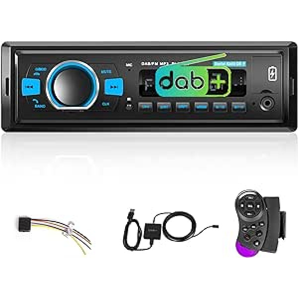 Hodozzy DAB+/DAB auto radio 1 DIN digitālais Bluetooth audio mūzikas stereo 12 V auto radio MP3 atskaņotājs ar USB/TF/SD/AUX/EQ/FM radio/SWC