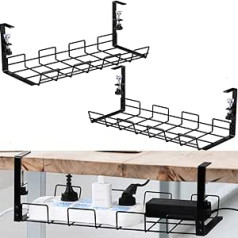 Cable Management Tray No Drilling on Desk, Cable Racks Under Desk, Cable Organizer for Wire Management, Sturdy Metal Cable Basket for Office and Home, Standing Desk, 2 Pack