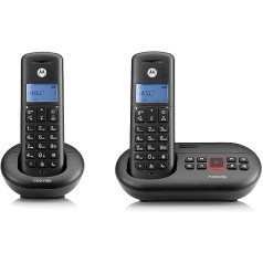 Motorola E212 — DECT digitālais bezvadu tālrunis ar automātisko atbildētāju (12 min) un 2 klausulēm, zvanu bloķēšana — eko režīms — zils displejs