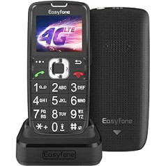 Easyfone Prime-A6 vecākais mobilais tālrunis 4G Volte bez līguma, lielas pogas, vienkāršais mobilais tālrunis un pogas avārijas zvana funkcija, lodlampa un uzlādes stacija (melna) (A6 4G LTE)