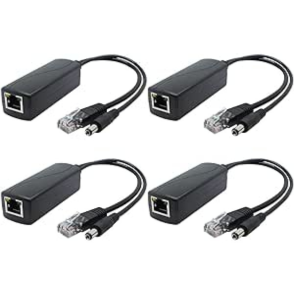 ANVISION 4 pakotņu Gigabit PoE sadalītājs, 48V līdz 12V 2A Ethernet adapteris videonovērošanas kamerai, AP, VoIP un citiem, AV-PS12-G