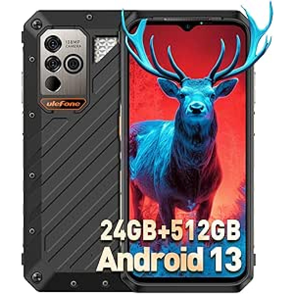 Ulefone Power Armor 18T Ultra Outdoor mobilais tālrunis 5G viedtālrunis 24GB + 512GB 9600mAh akumulators, 6,58 collu FHD+ ar termiskās attēlveidošanas kameru, Android 13, 108MP + 32MP kamera, atbalsta 66W ātru uzlādi