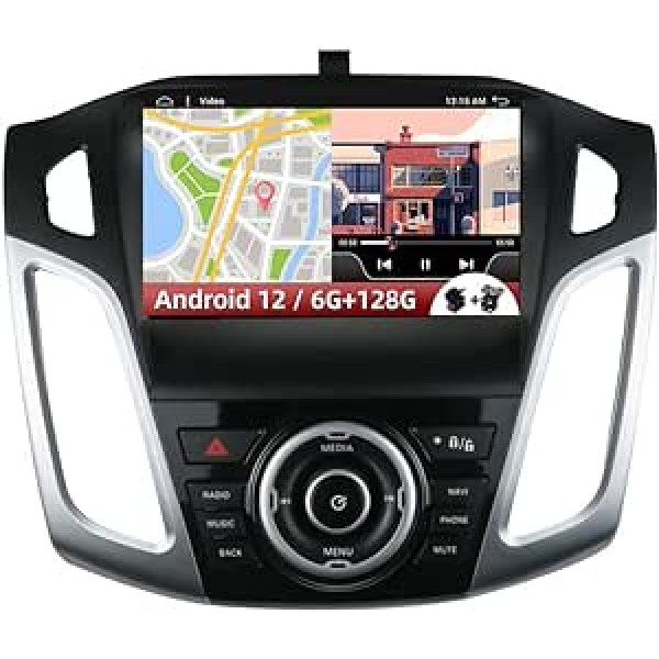 9 collas Ford Focus 2012.–2017. gada Android 12 automašīnas radio stereo multivides atskaņotājam, GPS navigācijas sistēmai SWC/DAB/Mirror Link/Carplay/360 bezkameras 4 LED kamera un mikrofons [6G+128G]