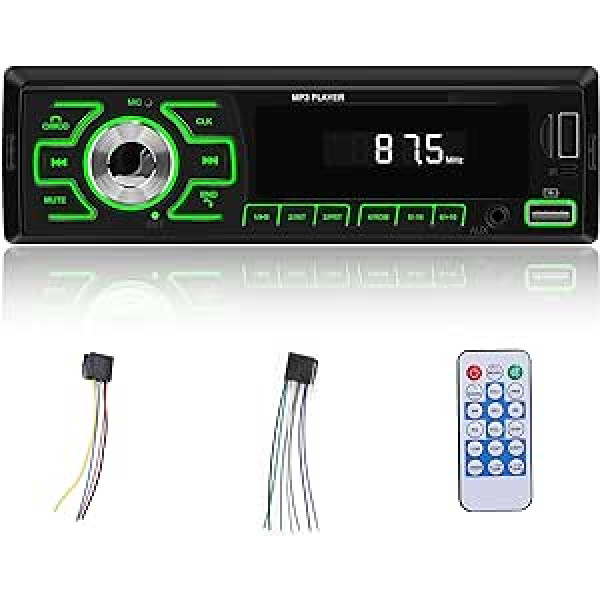 1DIN automašīnas radio ar Bluetooth — 1 DIN radio ar brīvroku sistēmu, USB, lietotņu vadību, TF karti, AUX audio, FM + tālvadības pulti