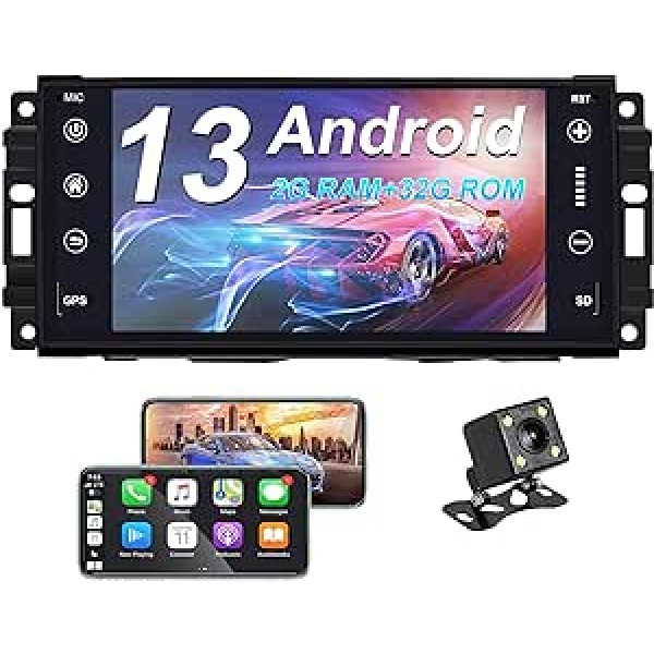 Automašīnas radio Jeep Wrangler Dodge Ram Challenger Chrysler ar automašīnas GPS navigatoru 2G RAM 32G ROM Car Play/Android automašīna ar atpakaļskata kameru Android 13