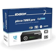 Edision Picco T265 pro Terrestrial & Cable Receiver DVB-T2/C H265 HEVC FTA Full HD PVR, USB, HDMI, SCART, S/PDIF, IR Eye, USB WiFi Support, Universal 2-in-1 Remote Control, 2-in-1 Power Supply Black