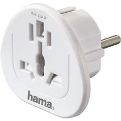 Hama Travel Plug (ārzemju ierīču, piemēram, Apvienotās Karalistes, ASV, Ķīnas, Itālijas, Šveices un daudz ko citu, pievienošanai Vācijas iezemētām kontaktligzdām, piemērots Spānijai, Francijai utt.) Balts