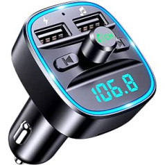 Mohard Bluetooth FM Transmitter, Car Bluetooth Adapter Car Radio, Car Charger Cigarette Lighter with Hands-Free Calling, 2 USB Ports (5V/2.4A & 1A), Supports TF Card & USB Stick, Black, T25