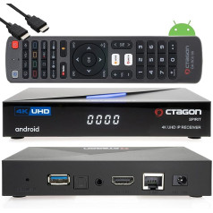 Octagon Spirit 4K UHD HDR10+ Smart Android TV OTT IP Media Streaming Box, 5G WiFi, Bluetooth 5.1, BT tālvadības pults, balss vadība, Widevine Level L1, MeTV atskaņotājs + EasyMouse HDMI kabelis, melns