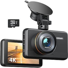 iZEEKER 4K priekšējā paneļu kamera ar MicroSD karti, 4K 30FPS/1080P 60FPS automašīnas kamera, Dash Cam ar Super Night Vision, WDR avārijas ieraksts, stāvvietas uzraudzība