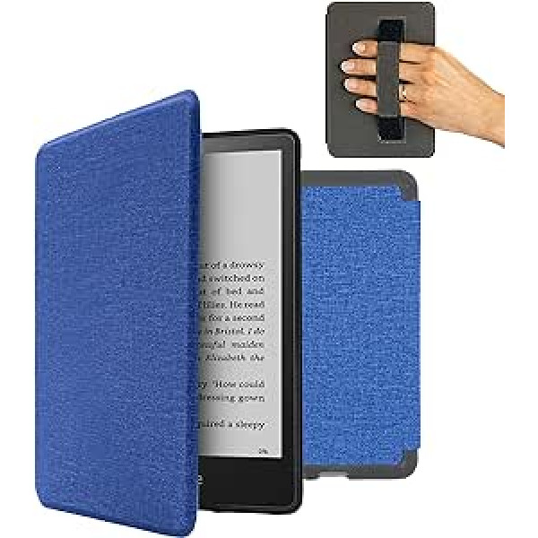 MyGadget futrālis Amazon Kindle Paperwhite 11. paaudzei (no 2021. gada — 6,8 collas) ar rokas siksnu un automātiskās miega/pamošanās funkciju — pārvelkams futrālis tumši zilā krāsā