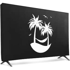 kwmobile 65 collu televizora maciņš — televizora ekrāna aizsargvāciņš — televizora ekrāna putekļu aizsargs — Relax on Island, balts, melns
