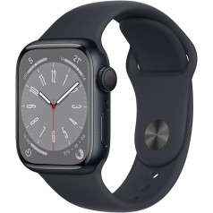 Apple Watch Series 8 (GPS, 41 mm) — Midnight alumīnija futrālis ar Midnight sporta siksniņu (atjaunots)