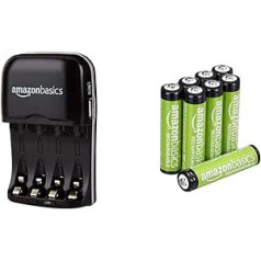 Amazon Basics Battery Charger for Ni-MH AA / AAA Batteries and USB Devices + Pre-Charged Ni-MH AAA Batteries (1,000 Cycles, Typically 800 mAh, 1.2 V, Minimum 750 mAh) Pack of 8