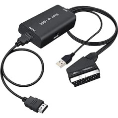 AMANKA Scart uz HDMI pārveidotājs HD 1080P SCART uz HDMI adapteris ar Scart kabeli un HDMI kabeļa audio video pārveidotājs HDTV VHS televizora pierīcei PS3 Sky DVD Blu-ray utt.