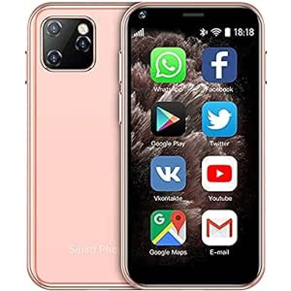 Rainbuvvy XS11 Mini 3G mobilais tālrunis mazs viedtālrunis 2,5 collu Android 6.0 1GB RAM 8GB ROM Quad Core Dual SIM 1000mAh ar 3D Glass Slim Body HD kameru WiFi Google Play (rozā)