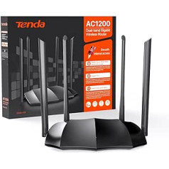 Tenda AC8 Dualband Gigabit WLAN maršrutētājs 1200Mbps (867Mbps 5GHz + 300Mbps 2,4GHz, 4 Gigabit Ports, Mu-MIMO, 4x6dBi ārējās antenas, App Control, IPV6) melns