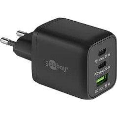 Goobay 64753 Nano USB C lādētāja barošanas avots 65 W barošanas piegāde PD ātrais lādētājs / iPhone 14 USB spraudnis 3A / USB-C un USB-A 3 portu mini ligzdas adapteris / īpaši mazs / melns