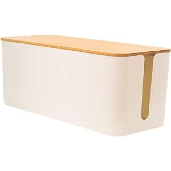 Intirilife kabeļu kārba ar bambusa vāku baltā krāsā - 32 x 12,5 x 13,5 cm - kabeļu vadības kaste, organizators kabeļu un strāvas slokšņu paslēpšanai