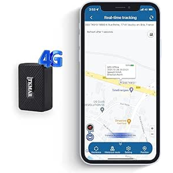 TKMARS Mini GPS Tracker 4G GPS Tracker automašīna ar bezmaksas lietotni, reāllaika izsekošana, nav nepieciešams abonements, piemērots automašīnām, senioriem, bērniem, dokumentiem utt.