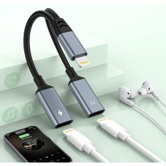 Apple MFi sertificēts iPhone austiņu adapteris Dual Lightning Jack Dongle sadalītājs, videozvans + mūzika + HiFi + uzlāde + mikrofons + vadība 2 vienā audio lādētājs Aux kabeļa sadalītājs iPhone 14 13 12 11 Pro