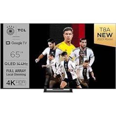 TCL 65T8A 65 collu televizors, QLED, 1000 nitu HDR, pilna masīva lokālā aptumšošana, uzlabots IMAX, 144 Hz VRR, Dolby Vision un Atmos TV, atbalsta Google