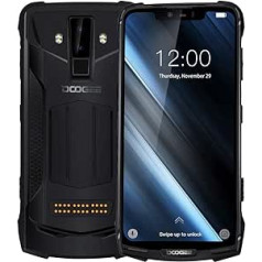 DOOGEE S90 Outdoor Android 8.1 viedtālrunis (5050 mAh akumulators), Helio P60 8 kodolu 6 GB + 128 GB, 6,18 collu FHD + ekrāns, IP68/IP69K ūdensizturīgs/triecienizturīgs, 16 MP + 8 MP viedā AI kamera — melna