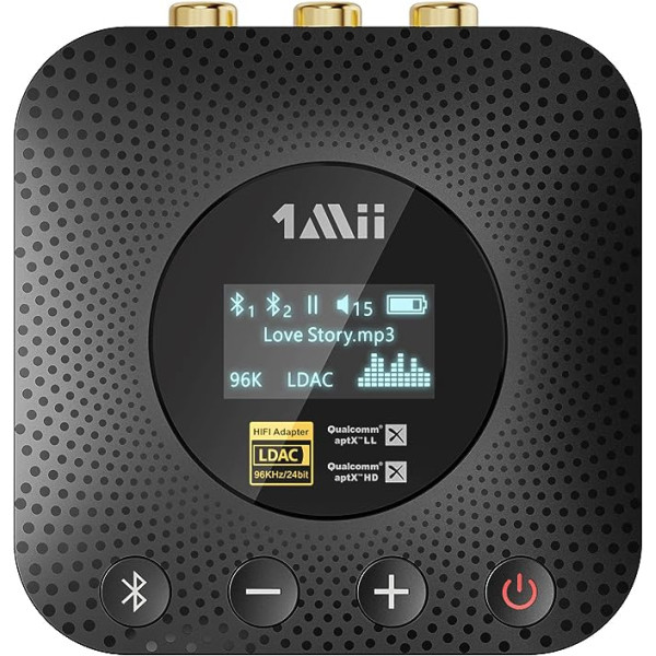 1Mii Bluetooth uztvērējs, HiFi Bluetooth 5.1 audio adapteris ar Audiophile DAC, LDAC, aptX HD un zemu latentumu, skaļuma kontrole un OLED displejs mājas stereo AV uztvērējam/stereo pastiprinātājam