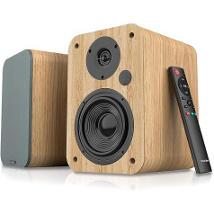 VULKKANO A4 ARC aktīvais skaļrunis ar 4 collu zemfrekvences skaļruni, Bluetooth 5.0, HDMI ARC, Optica, RCA, USB, ar zemfrekvences skaļruņa izeju, plaukta skaļrunis ar elegantu dizainu, brūns