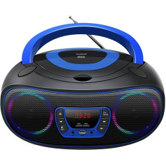 Denveras TCL212BT radio ar Bluetooth, Bluetooth radio ar gaismas efektiem, portatīvais CD atskaņotājs, AUX, USB, zils