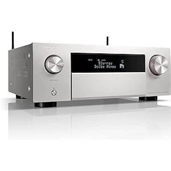 Denon AVC-X4800H 9.4 kanālu AV uztvērējs, pastiprinātājs ar Auro-3D, Dolby Atmos, DTS:X, 6 collu 8K ieejas un 3 izejas, Bluetooth, Airplay 2, HEOS Multiroom, saderīgs ar Alexa, sudraba krāsa