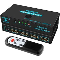 SGEYR HDMI vairāki spraudņi, automātisks HDMI slēdzis, HDMI slēdzis, HDMI slēdzis, HDMI slēdzis 3 vienā izvadē, HDMI sadalītājs, HDMI 1.4 pārslēdzējs 4K30Hz, PS4 Pro, PS3, Xbox, HD, TV, Windows 7/8/9/10