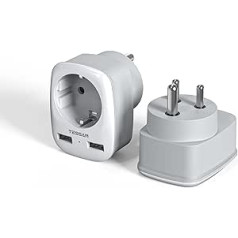 TESSAN Indija ceļojumu adapteris ar USB, 3 vienā ceļojumu spraudnis Indijas strāvas adapteris, adapteris Šrilankai, Indijai, Nepālai, 1 nodalījuma adapteris, Indijas ligzda ar 2 USB, 2500 W D tipa kontaktligzdas adapteris, pelēks,