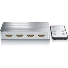 CSL — HDMI slēdzis 4K Ultra HD — 3 ports ar tālvadības pulti 5,5 mm x 2,1 mm stobra spraudņa barošanas avots 5 V 2A — 4096 x 2160 3840 x 2160 UHD 4k 2160p pie 60 Hz — 3D gatavs — HDCP 2.8bit