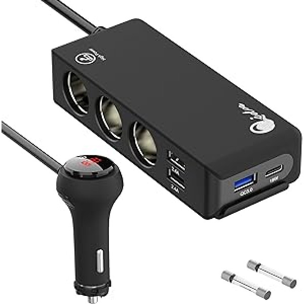 200 W automašīnas lādētājs PD 18 W cigarešu šķiltavas sadalītājs 12 V USB C automašīnas adapteris 24 V DC 3 vairāku ligzdu sadalītājs ar voltmetra slēdzi 4 USB pieslēgvietas sēdekļu apsildei Mobilais tālrunis planšetdators GPS DashCam