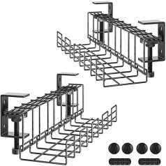 Kabeļu vadība zem galda, 2-daļīgs kabeļu grozs bez urbšanas, kabeļu organizācija mājas birojam, uz virsmas uzstādīts kabeļu kanāls, 4 klipši, metāls, melns