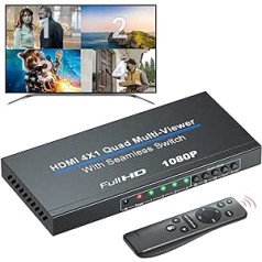 1080P HDMI Quad Multi-Viewer 4x1 with Seamless Switch, 4-in-1 Out HDMI Multiviewer Switcher with Five Display Modes