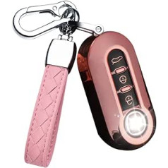 HIBEYO Flip Car Key Case Der Fiat Key Case Silikona atslēgas aizsargs priekš Fiat 500 Panda Punto Lancia Ypslon Delta Grande Bravo aizsargvāciņš tālvadības pultij 3-pogu rozā