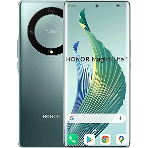 HONOR Magic5 Lite 5G mobilais tālrunis, viedtālruņa akumulators 5100mAh, AMOLED izliekts ekrāns 120Hz, plāns un viegls, trīskārša kamera 64MP, 8+256GB, divas SIM kartes, Android 12, zaļš