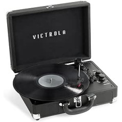 Victrola Journey+ Premium 3 ātrumu Bluetooth korpusa ierakstu atskaņotājs ar iebūvētiem stereo skaļruņiem, atbalsta RCA izeju, papildu ieeju, melns