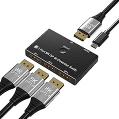 CABLEDECONN DisplayPort 8K DP 1.4 Switch 3In 1Out 1In 3Out Bi-Direction 8K @ 30Hz 4K @ 144Hz Splitter Converter for Multiple Source and Displays