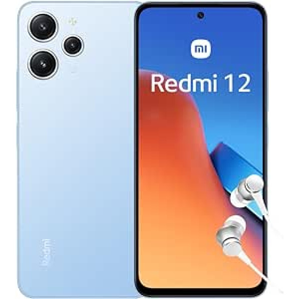 Xiaomi Redmi 12 Smartphone + Headphones, 4 + 128 GB, Mobile Phone without Contract, 6.79 Inch FHD+ Display, 5,000 mAh, 50 MP Camera, 18 W Fast Charging, Dual SIM, Sky Blue