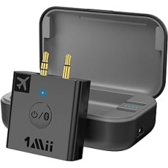 1Mii Airplane Bluetooth 5.3 adapteris 2 austiņām, aptX adaptīvs/HD/zems latentums, bezvadu audio raidītājs ar pārnēsājamu uzlādes futrāli lidojumam, sporta zālei, spēlēm, TV, 30 stundu atskaņošanas laiks