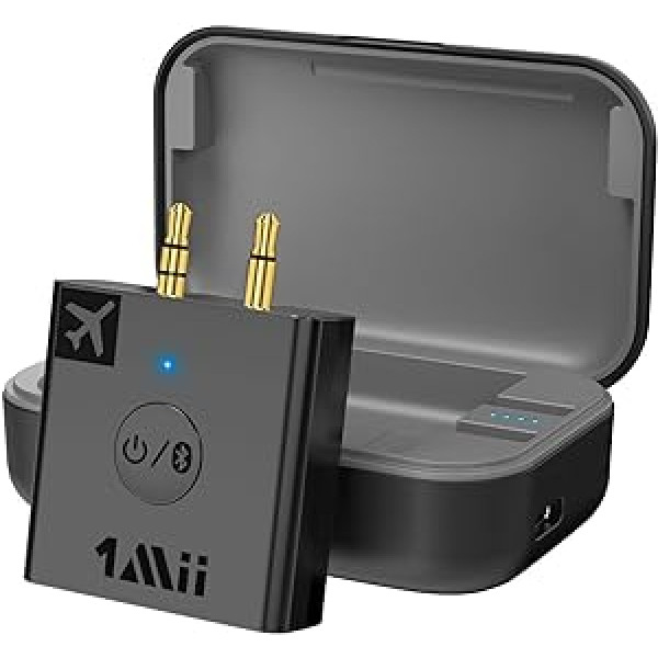 1Mii Airplane Bluetooth 5.3 adapteris 2 austiņām, aptX adaptīvs/HD/zems latentums, bezvadu audio raidītājs ar pārnēsājamu uzlādes futrāli lidojumam, sporta zālei, spēlēm, TV, 30 stundu atskaņošanas laiks