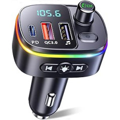 Mohard Bluetooth Adapter Car, PD 18W & QC3.0 FM raidītājs, 9 RGB apgaismojuma režīmi, 3 USB porti automašīnas lādētājs, atbalsta brīvroku funkciju, Siri Google palīgs, USB disks, melns