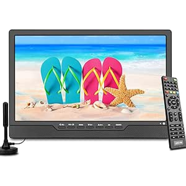 SOYAR pārnēsājams 14,0 collu LCD televizors ar DVB-T2 uzlādējamu akumulatoru, Mini Freeview televizoru, USB portu, tālvadības pulti, AV ieeju, HDMI IN