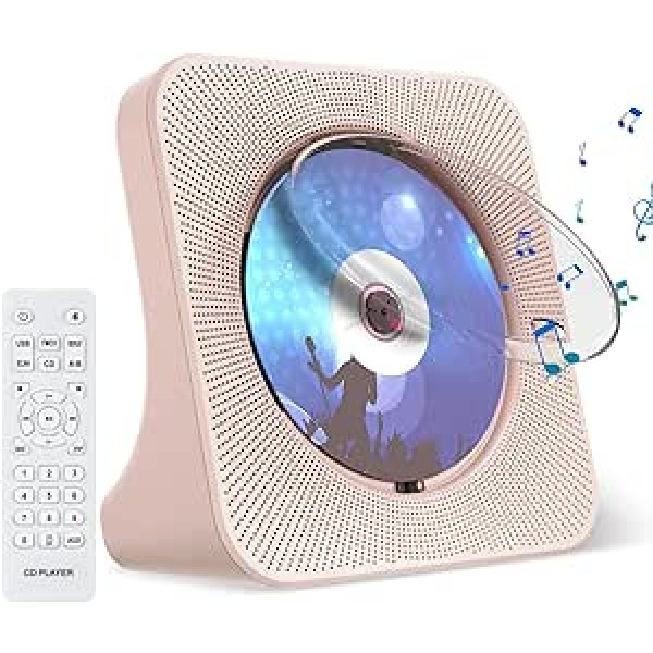 Gueray portatīvais CD atskaņotājs ar Bluetooth galddatora CD atskaņotāju mājās iebūvētiem dubultiem HiFi skaļruņiem AUX austiņu ligzda FM radio Boombox ar tālvadības pulti USB porta LCD displejs (rozā krāsā)