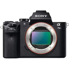 Sony Alpha 7 II pilna kadra bezspoguļa kamera, 24,3 megapikseļi, ātrs hibrīda autofokuss, optiskā 5 asu attēla stabilizācija korpusā, AXAVC S formāta ierakstīšana.