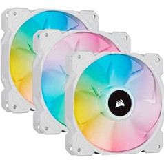 Corsair iCUE SP120 RGB ELITE Performance 120 mm PWM Fan Pack of 3 with iCUE Lighting Node CORE (CORSAIR AirGuide Technology, Eight Controllable RGB LEDs, Quiet 18 dBA, Up to 1,500 RPM) White