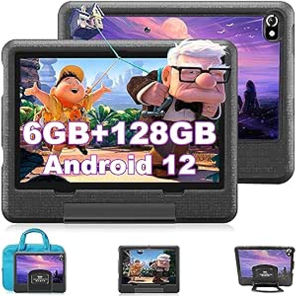 OUZRS planšetdators bērniem 10 collu Android 12, planšetdators 6 GB RAM 128 GB ROM/TF 1 TB, vecāku kontrole, planšetdatora bērnu kontrole, dubultā kamera HD/IPS, 5 G WiFi planšetdators, Android Bluetooth YouTube ar korpusiem